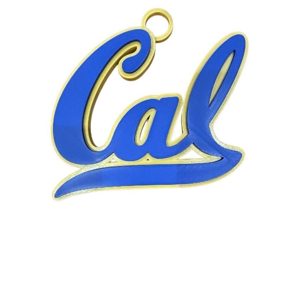 Oversized Cal Script Logo Pendant — Gold & Blue Colorblock Statement Chain Piece - Picture 2 of 11